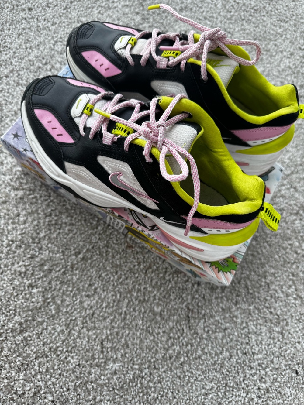 Women’s Nike M2K Techno Sneakers Pink/Black/Green | Size 7.5 ✨